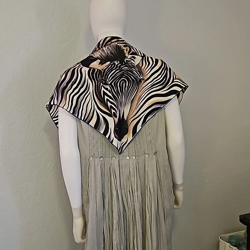 VTG Handrolled Silk Jungle Zebra Scarf